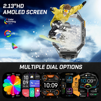 LIGE Smartwatch for men, IPX8 High Quality, 2.13-inch AMOLED screen, 100+ Sport mode, wireless call, Weather Display, 850mAh battery, 100 days of battery life, Sports Watch for iPhone and Android, black/grey