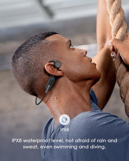 Wireless IPX8 High Quality Open-Ear Bone Conduction Wireless Headphones with 32GB Memory, Suitable for Running, Swimming, Diving, and Outdoor Sports, Comfortable to Wear Without Hearing Damage