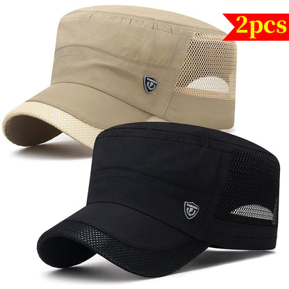 2pcs Men'S Quick-Dry Sun Protection Hats - Breathable Mesh, Lightweight, Adjustable Buckle Closure, Ideal for Outdoor Activities, Outdoor Protection Gear | Stylish Headgear | Lightweight Hat