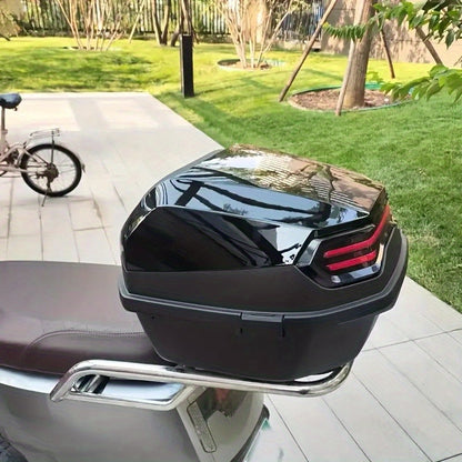 1pc Motorcycle Top Box - Heavy-Duty ABS Motorcycle Luggage Bag with Locking Mechanism, 45L/11.89 Gallon Capacity, Shock-Absorbing Base & Interior Lining, Detachable Straps For Secure Storage Of Helmets, Gloves, Motorcycle Sto