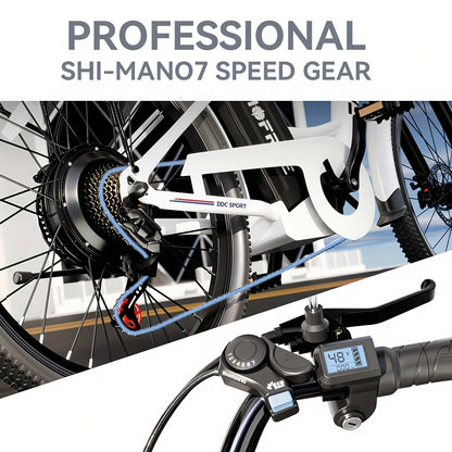 24-inch Wheels, 20-26MPH Commuter, LCD Display, 7 Speed Shift Adult Electric Bicycle, 350-500w Powerful Motor, 36V 10.4A Lithium Battery, Aluminum Alloy Body, Front Fork Shock Absorber, Headlights, Night Driving Protection, B
