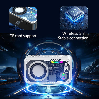 New Transparent LED Mini Machine Wind Speaker, RGB Seven Color Light Effect Speaker, 5W Portable Small Bluetooth Speaker Shock Sound Super Long Standby Support TF Card, Bluetooth Connection Function, Creative Gifts, Holiday G