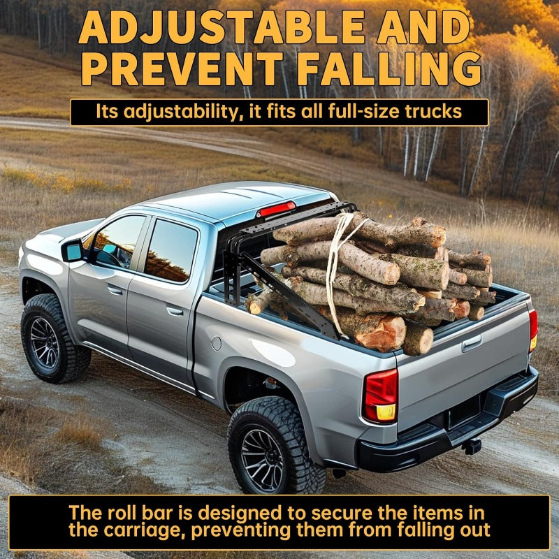 Adjustable Roll Bar Chase Rack Compatible with Full Size Trucks Silverado Ram F150 Sports Bar Cargo Rack Black Steel