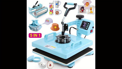 15x15 Inch 5-in-1 Set Heat Press Machine for Everything Transfers, Swing Away Press Machine for T Shirt, Bags, Pillows, Plates(6" And 8"), Tumblers, Mugs, Cups, Hats And Caps(5.5"x3") - Hat Heat Press - 3in 1 Can Only Press H
