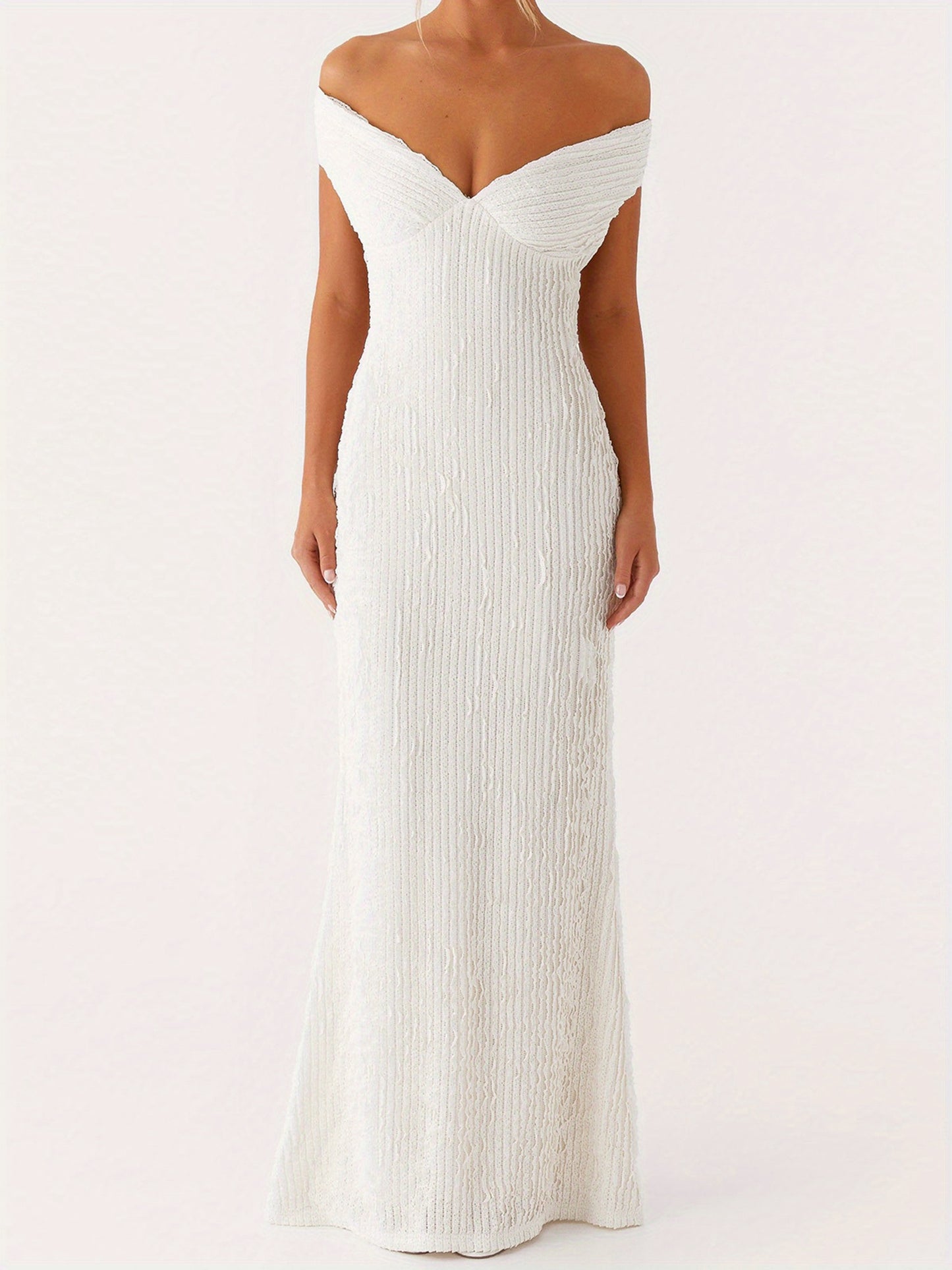 Women's Elegant Off-Shoulder Bodycon Maxi Dress - Formal Party Wedding Gala Evening gown with Tie Back Neckline, Machine Washable Long Dress for Women - Party, Wedding, Formal Events, Dresses for Wedding Guest
