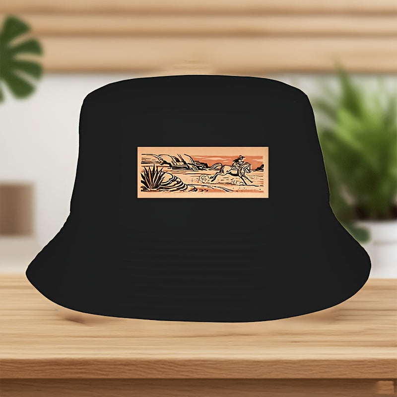 Vintage Western Cowboy Hat - Wide Brim Sun Protection, Breathable Lightweight Polyester Outdoor Camping, Fishing, Ranch - Classic Black Bucket cap for Men & Women, Fishing Gear, Rustic Design, Durable Construction, Unisex Hea