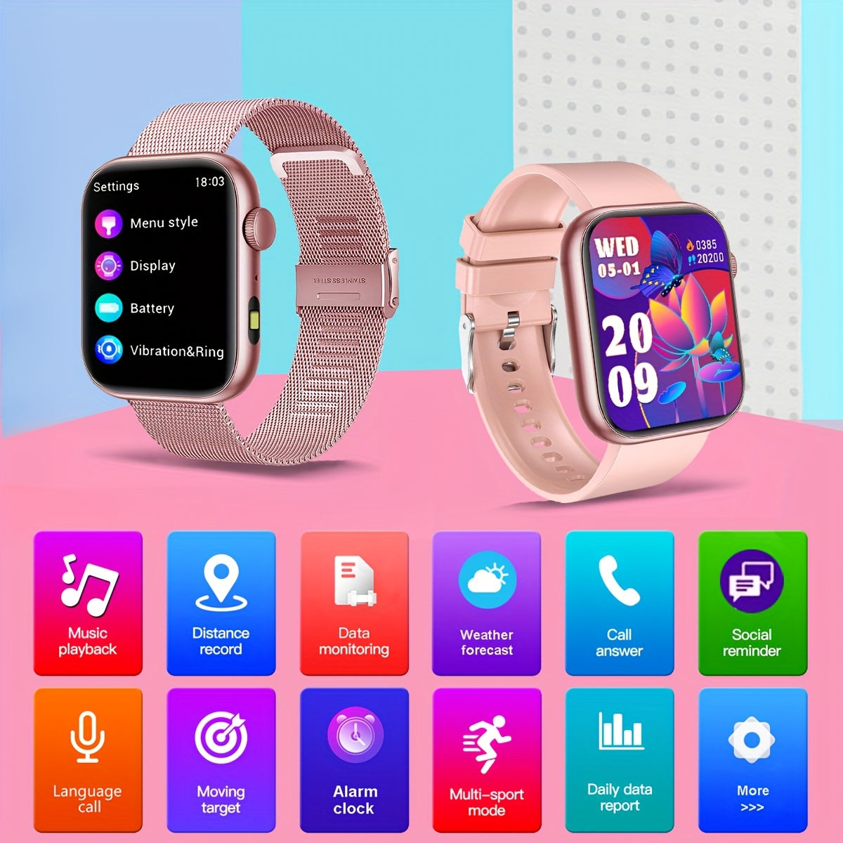 COIUSOR New Fashionable Sports Smartwatch, 1.85-inch HD Screen, Built-in LED Flashlight, Supports Wireless Calling, Real-Time Reminders for Calls, SMS and E-mails, Multi-Language System Support, Compatible with iOS and Androi