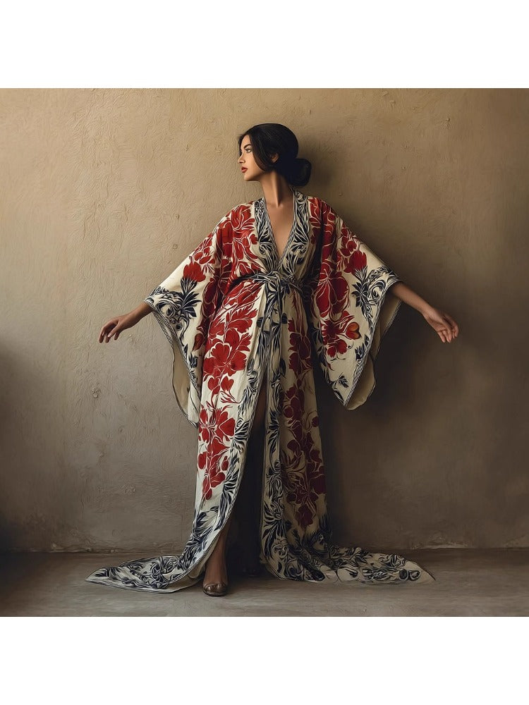 Sleeveless Printed Dress | European and American Spring/Summer New Slim Fit Long Skirt with Floral Pattern, Deep V Neck, Breathable Comfortable Casual Style, Ideal for Daily Vacation and Cross-Border .