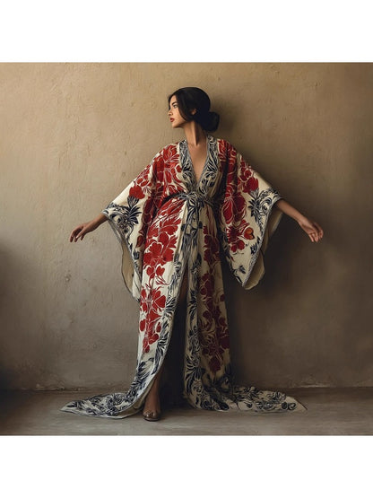 Sleeveless Printed Dress | European and American Spring/Summer New Slim Fit Long Skirt with Floral Pattern, Deep V Neck, Breathable Comfortable Casual Style, Ideal for Daily Vacation and Cross-Border .