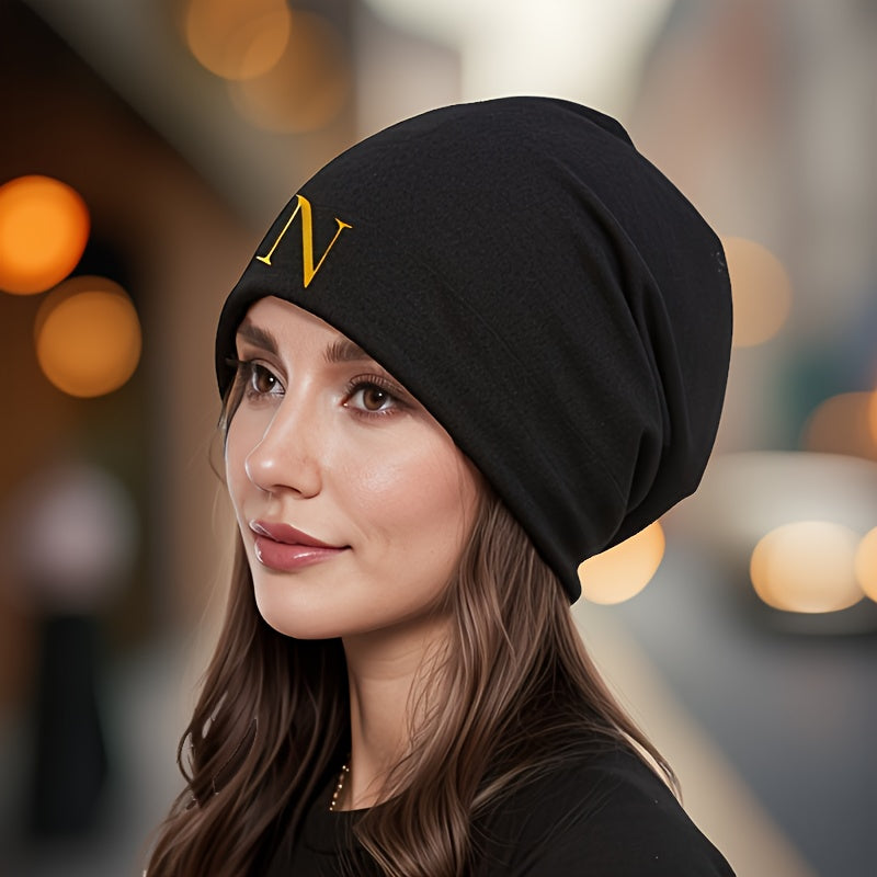 1pc Unisex Soft Beret Hat - Black with Bold 'RAS' Letters, Lightweight Non-Stretchy Fit for Running, Cycling, Streetwear - All-Season Couples Gift (Valentine's Day, Birthdays) - Easy-Care Everyday & Special Occasion Beanie, C