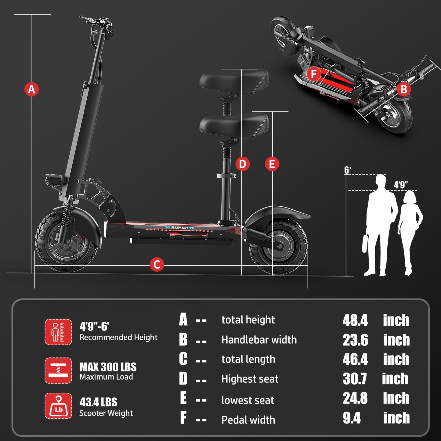 Adult Electric Scooter 700W Motor 20 MPH & 35 Mile Range, Foldable E-Scooter with Seat, 10" All-Terrain Tires, Dual Suspension, 48V 15AH, Heavy-Duty Black/Red E--like Ride for Adults ( Plug)