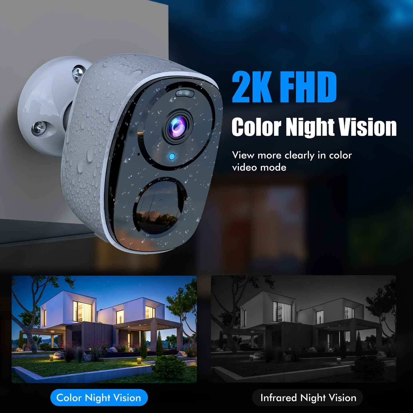 8PCS Solar Powered 2K 3MP Wireless Outdoor Security Camera System - AI Motion Detection, Two-Way Voice Call, Color & Infrared Night Vision,, Battery Powered With USB Dual Use, Lithium Battery