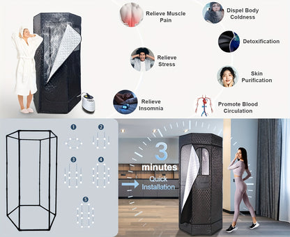 Hexagonal Sauna Room - Portable Sauna Box - Foldable Spa 1.06gal Steamer - Full Size Personal Sauna For Relaxation - Sauna Tent For Home - Remote Control & Folding Chair - 15 Levels