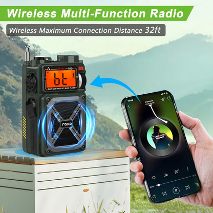 AM FM WB Radio, White Noise, 5W Speaker with Vibration Hand Crank/SOS/Torch, Full Band Digital Shortwave Radio, USB/TF Emergency Supporlarge Solar Panel