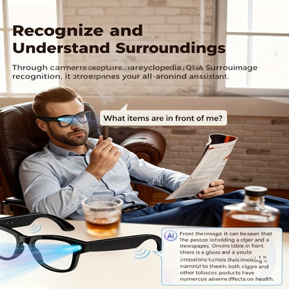 AI Smart Camera Glasses with Charging Case (Power Bank) - 4K HD Recording, Real-Time Translation & Voice Assistant, Smart Glasses for Video Calls, Smartphone Replacement, Portable Translator & ic Charging (-)
