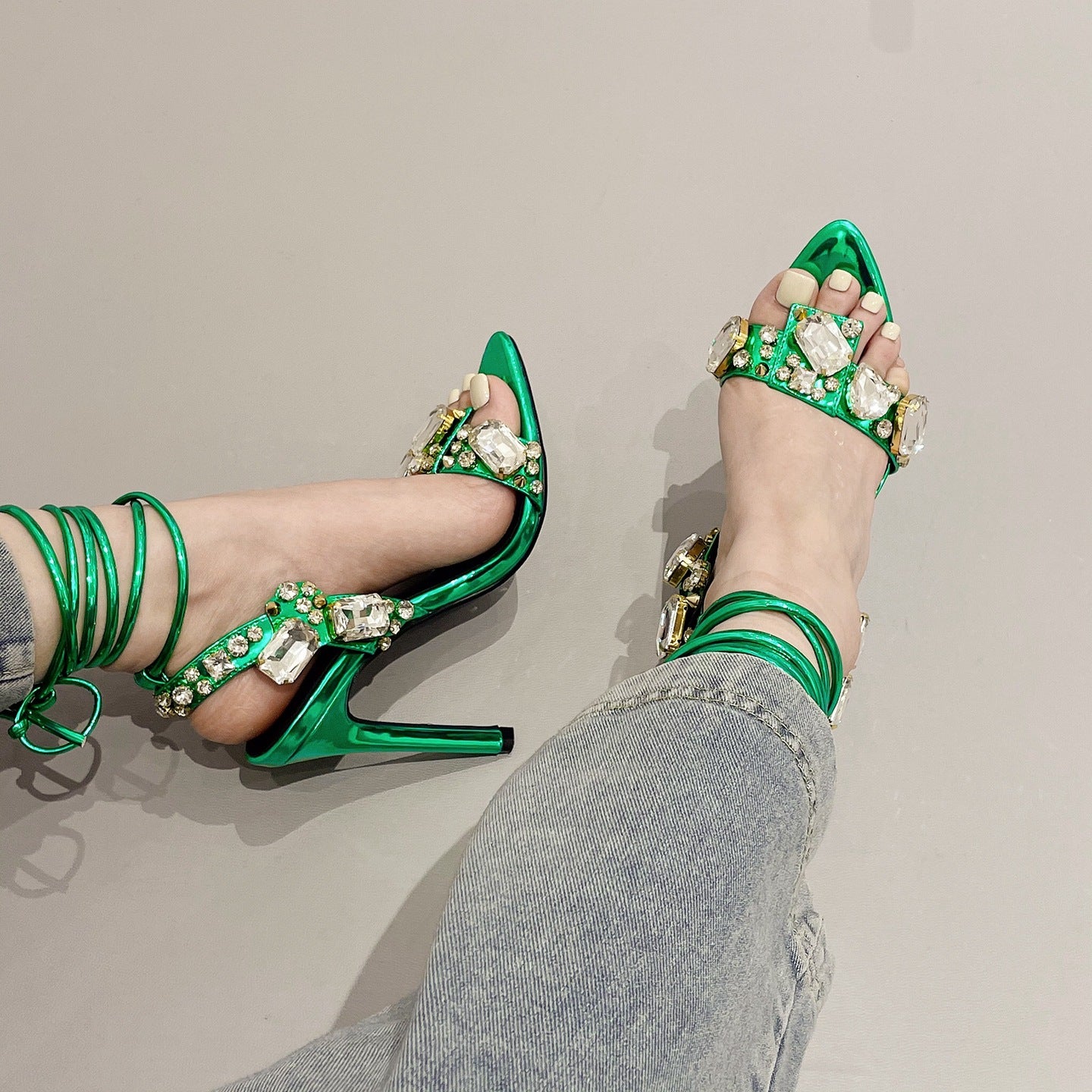 Women'S Rhinestone-Adorned Cross Strap Open-Toe High Heel Sandals - Ultra-High Stiletto Heels, PU Cover Upper & Lining, European & American Style Elegant Party & Formal Dress Shoes with Cushioned Insole, Durable Rubber Sole -