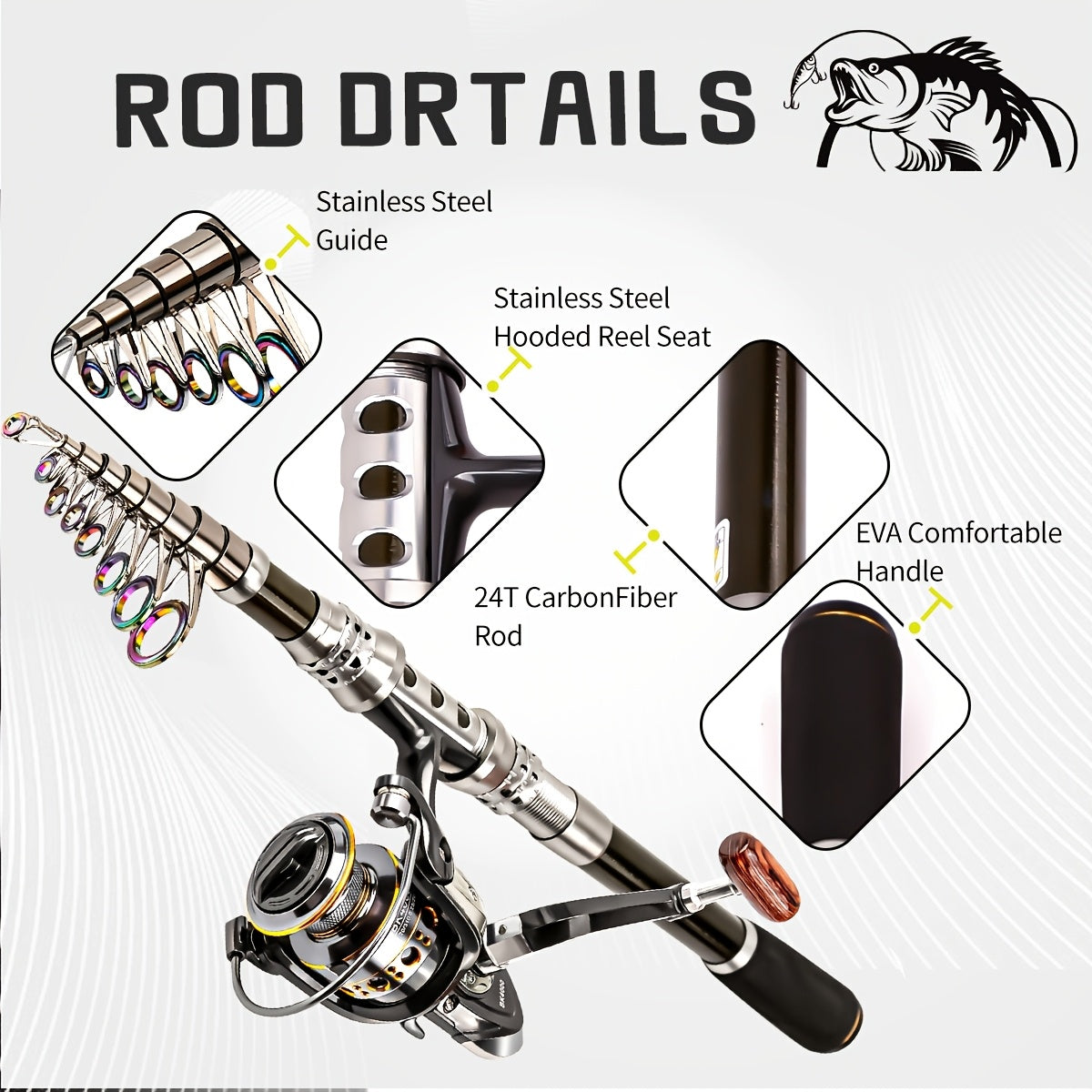 Carbon Fiber Telescopic Fishing Rod and Reel Combo with Spinning Reel - Fast Action Light Power Lightweight Travel-Friendly Freshwater & Saltwater Fishing Kit, Collapsible Design with Carrier Bag, Lures, Hooks, Pliers & Acces