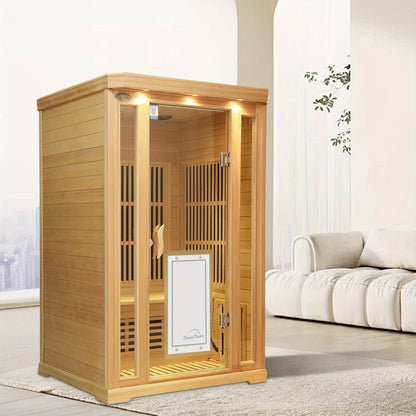 1-3 Person Infrared Home Sauna with Smart Controller, Fast 10 Min Warm Up, Features Heating Panels, Ventilation Ports, Cup Holder, Bookshelf & Towel Holder, Reading Light, Perfect for Home Spa Or Gym