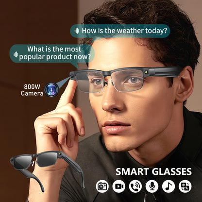 AI Smart Glasses, Equipped With An 8-megapixel Camera, 1080P High-definition Video Recording, Wireless Connection And Wi-Fi Transmission, AI Chat And ChatGPT Model - Wireless Call Music Playback, Real-time Translation Device,
