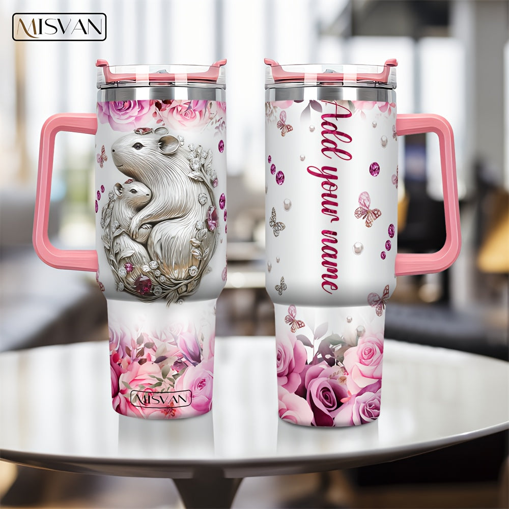 1pc Customized Name Stainless Steel Tumbler | 20oz/22oz/40oz Insulated Water with Lid, Reusable, Round Shape, 304 Stainless Steel, Ideal for Easter, Thanksgiving, Father'S Day, Mother'S Day, Graduation, White Diamond Butterfl