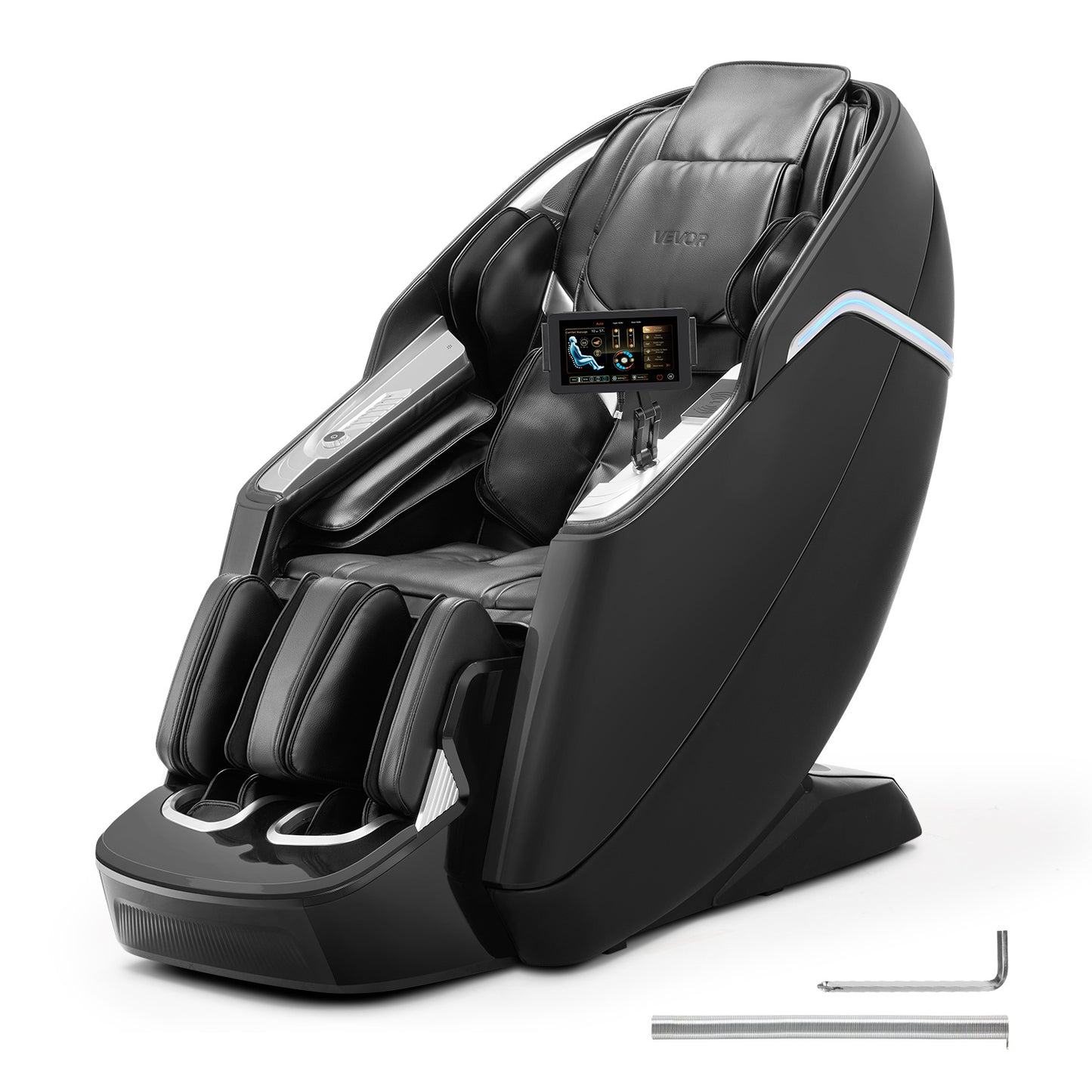 VEVOR Dual-Core 4D+3D Full Body Massage Chair, with Extended SL Track, Deep Yoga Stretch, Electric Extendable Footrest, TFT, AI Voice Control, Heat, Airbags, Armrest Controls, Wheels