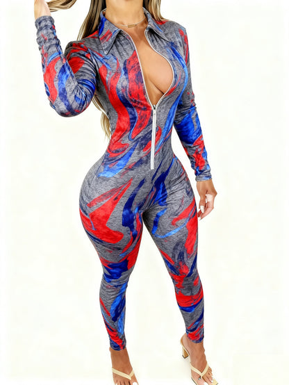 Women'S 4-Season Long Sleeve Jumpsuit | Lightweight Style with Cute Animal Print, Zipper Design, Perfect for Daily Outings & Casual Wear