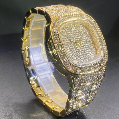 Latest Chilled Men'S Watch With Street Style Water Drill Hip-hop Square Watch For Women With Luminous Scale For Couples, Jewelry Accessories.