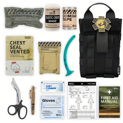 RHINO RESCUE Green Tactical First Aid Kit, IFAK, 39.37inch Tactical First Aid Kit, Including Tourniquet, Bandage, Chest Seal, Used for Severe Bleeding Control, Made Of Nylon Material, with MOLLE Quick Release System
