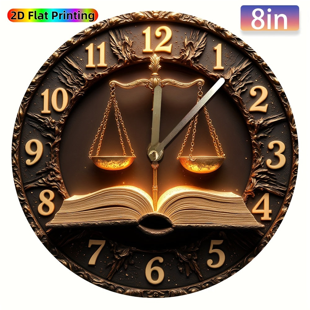 Modern Round Wall Clock with Lady Justice Design - Quartz Movement Silent Sweep, Face & Hands, Elegant Minimalist Style for Bedroom, Living Room, Dorm, Bathroom Decor - Battery- (AA Not Included) - Perfect