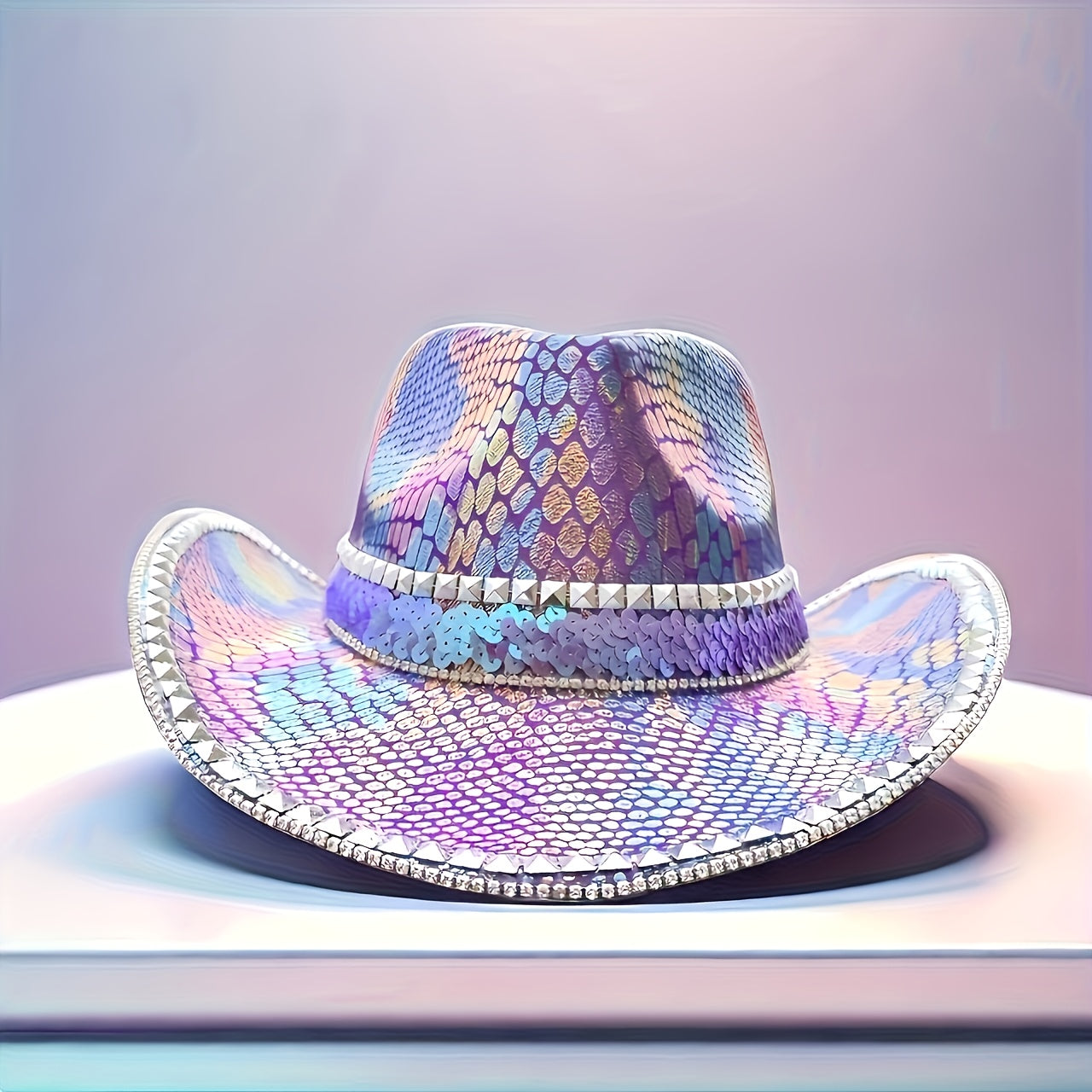 HONGLUAN Sparkly Rhinestone Cowboy Hat for Women & Men - Shiny Purple Iridescent Western Hat with Wide Brim, Multicolor (Pink/Blue/Purple/Green) Bling Design, Durable for Country Parties, Music Festivals, Halloween, Christmas