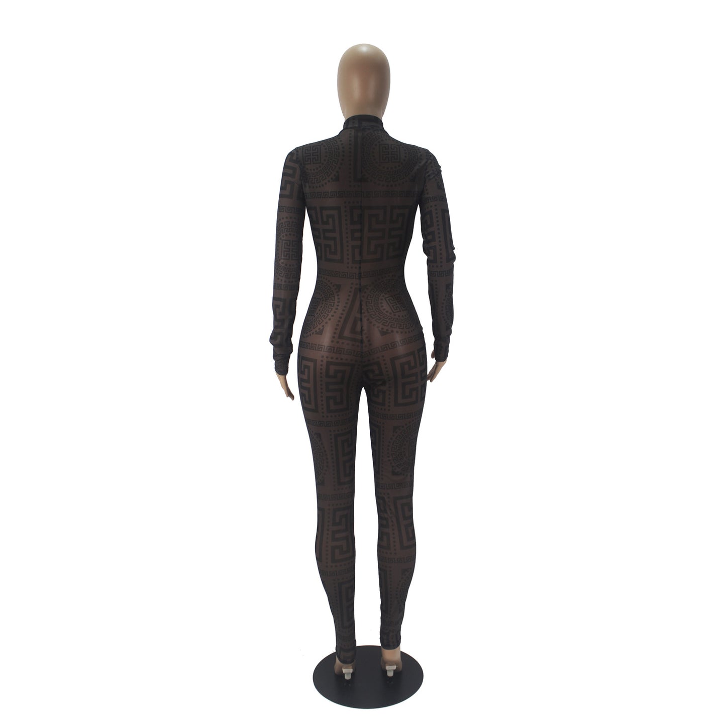 Women's Sexy Sheer Mesh Jumpsuit - Long Sleeve High Neck Bodysuit - Semi-Sheer Transparent Outfit (S-XXL) - Machine Washable All-Season Wear for Parties - Fashion Events - Tight-Fitting Lingerie Suit