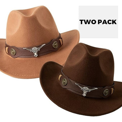 Stylish Lightweight Western Cowboy Hat - Classic Wide Brim Felt with Brown Leather Band & Metallic Buckle, Breathable & Machine Washable for Weddings & Casual Wear, Cowboy Hat