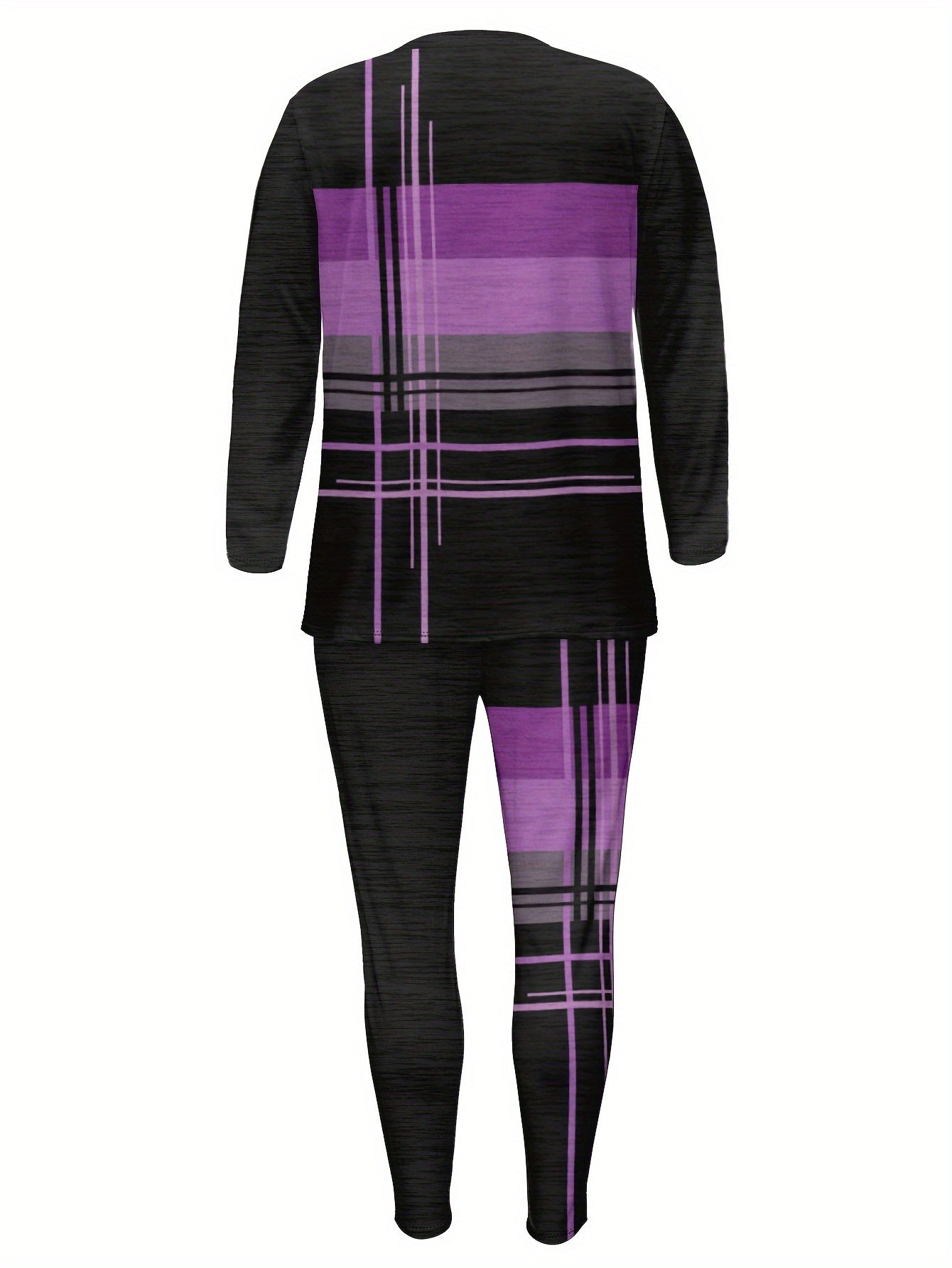 Women'S Casual Striped Print Long Sleeve Crew Neck Jumpsuit with Pockets, 100% Polyester Fabric, Slight Stretch Pullovers, Fashion Lash Sets for Everyday Wear