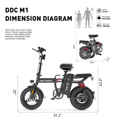 M1 Electric Bike For Adults,35 Miles Range,700W peak motor,20MPH Speed, 48V 20Ah Removable Battery, Dual Disc Brakes, Front And Rear Suspension & Commuter EBike, 14'' all-purpose tire, LCD Mileage Display,, 330lbs Capacity -