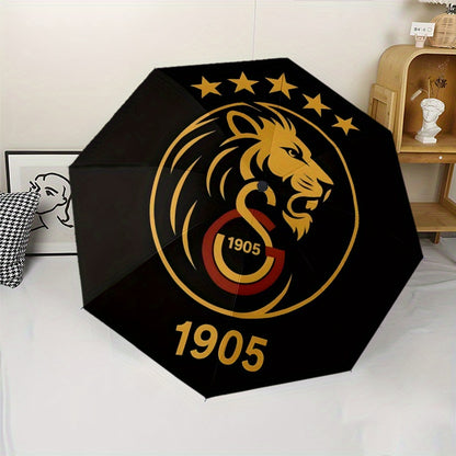 Galatasaray 3D Printed Lion Emblem Automatic Umbrella - Durable 8-Rib Iron Frame, Foldable & Portable for Men & Women, Black with Golden Accents, Perfect for Business, Daily Use & Outdoor Activities, Outdoor Umbrella, Busines