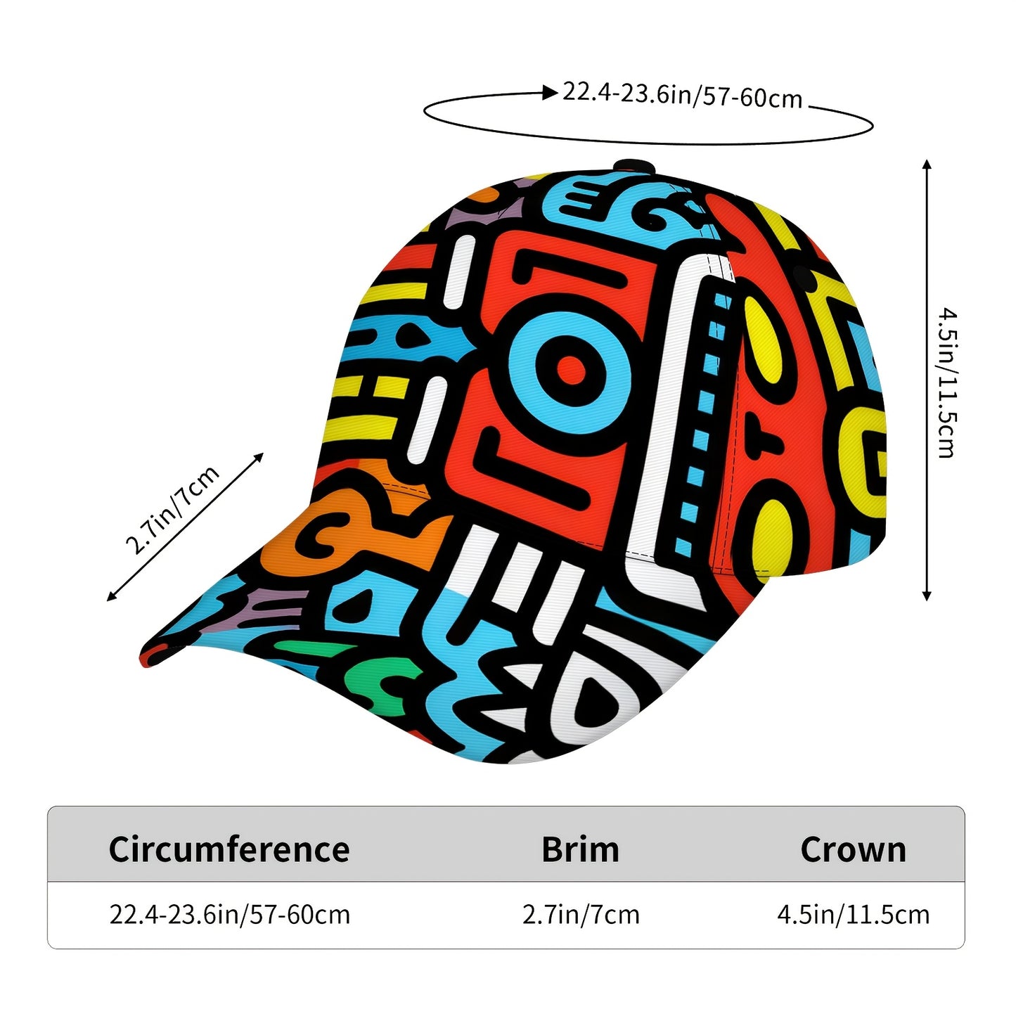 1pc Breathable Adjustable Baseball Cap with Vibrant Hip-Hop Graffiti Network Design - Soft, Lightweight, Ideal for Outdoor Sports, Skateboarding & Everyday Fashion Accessory