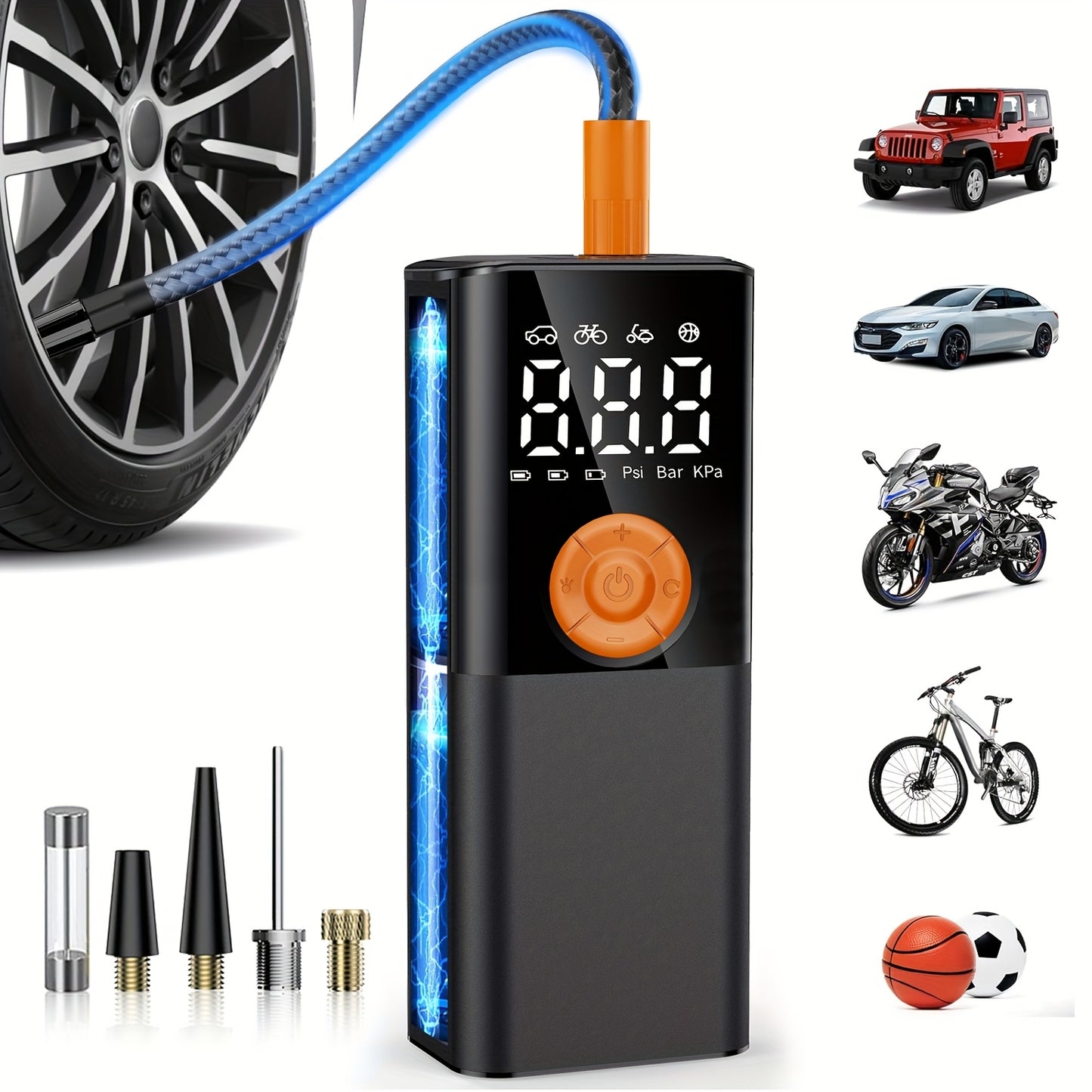 Tire Inflator Portable Air Compressor, Portable Air Compressor with Digital Gauge & LED Light, USB Rechargeable, 3X Fast Inflation, for SUV Cars Bikes Motorcycles & Sports Equipment And Ball, Black Friday Christmas 2026 New Y