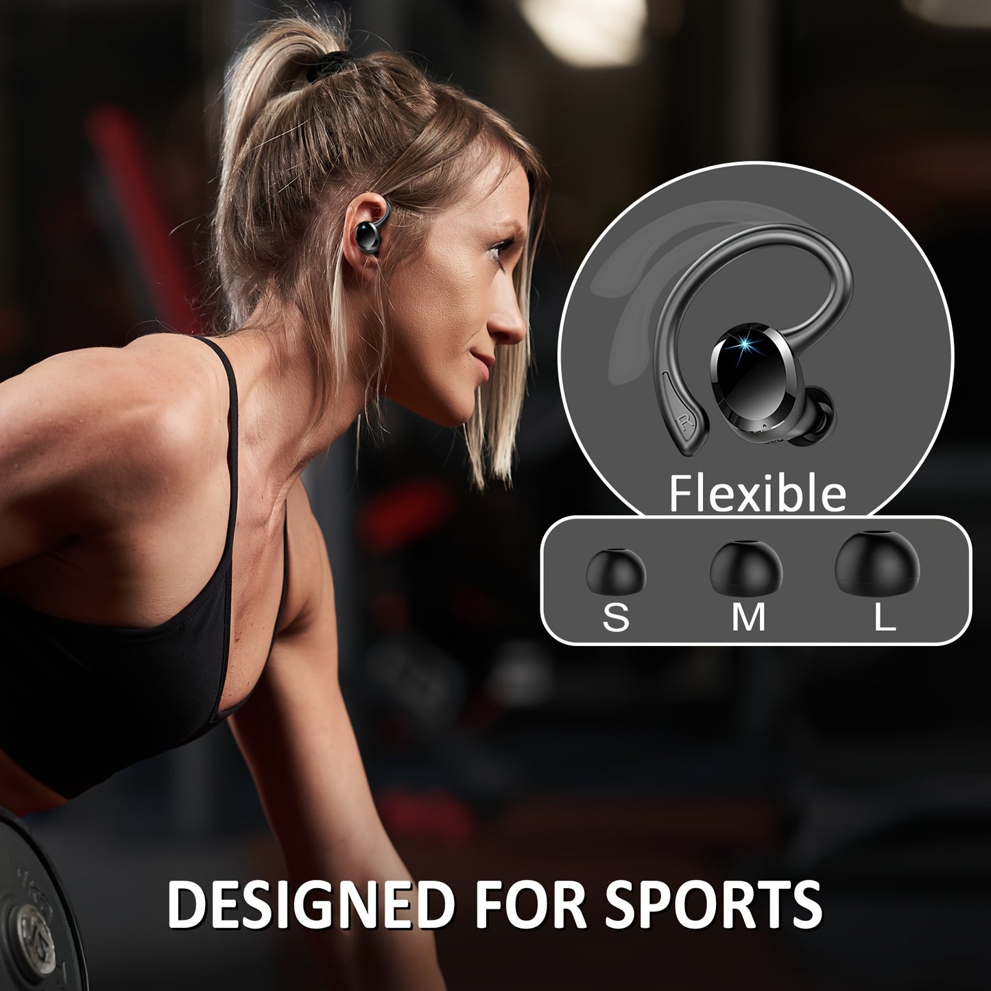 q38 Wireless Earbuds Sports Earbuds, 2024 Wireless 5.3 Earbuds 3D High Fidelity Stereo Headworn Earbuds, 48 Hour Earloop Earbuds with Noise Reduction Microphone, Suitable for Exercise/Running/Gym