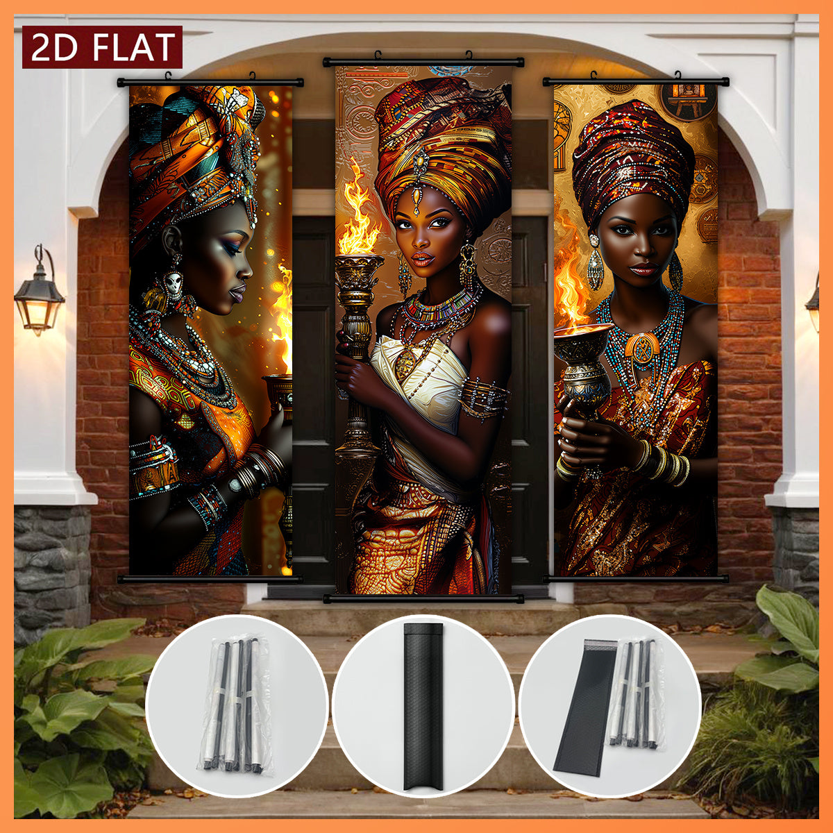 2D Flat, 2D/FLAT-3 African Flame Theme Women's Scroll, High-Quality Art Hanging Painting, Fade-Resistant & Odorless Modern Decor for Living Room, Bedroom, and Kitchen