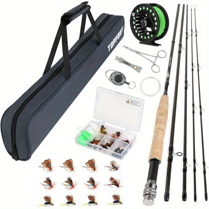 TOPFORT Fly Fishing Rod and Reel Combo Starter Kit, 4 Pie Lightweight UltraPortable Graphite Fly Rod Complete Starter Package with Carrier Bag