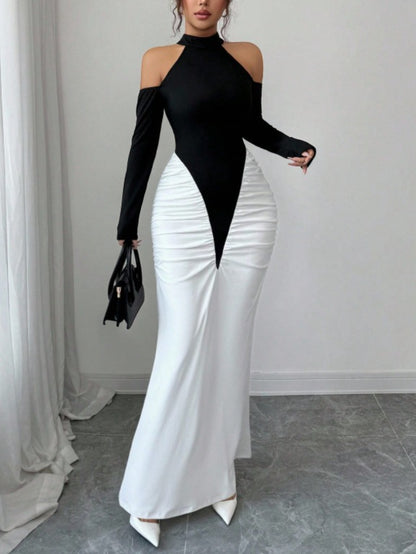 Off-Shoulder Ruched Slim Fit Maxi Dress for Women | Sexy And Elegant Design, Suitable for Evening Parties And Sophisticated Social Occasions, Chic Style, Perfect for Fall/Winter Season.