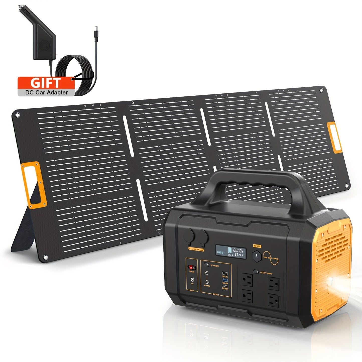 1075Wh Portable Power Station with 200W Solar Panel, Dual Source (Battery/Solar), Fast Charging, Lithium Battery, US Plug, Ideal for Camping, RV, Hunting & Emergency Outdoor Use, Portable Charger Power Bank
