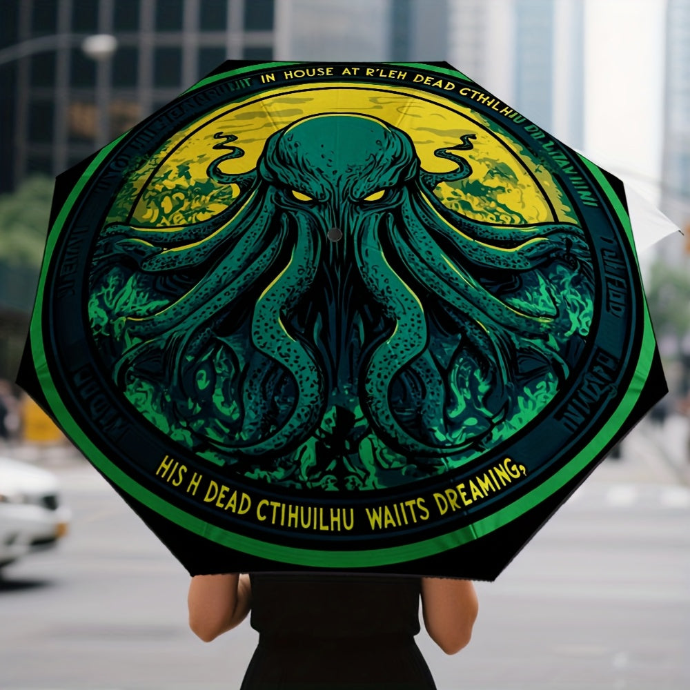 1pc Automatic Cthulhu Horror Umbrella - Auto-Open/Close with Cthulhu Tentacle Design, 8-Rib Compact Folding Umbrella for Men & Women, Lovecraftian Gift for Halloween, Christmas, Birthdays (, One-Touch Operation)