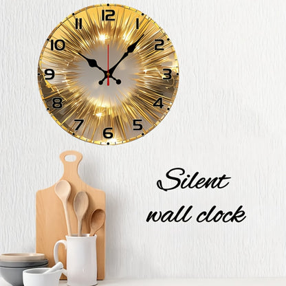 10-Inch Modern European Style Golden-Toned Wood Veneer Wall Clock with Black Arabic Numerals & Quartz Movement - Silent Sweep Round Clock for Living Room, Study, Bedroom - (AA Not Included) - Minimalist Large Face, Wall Clock