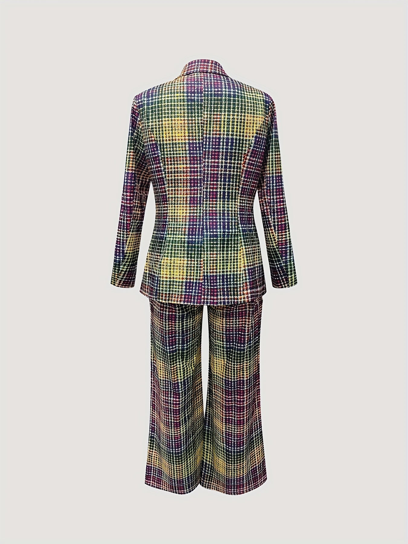 Double-Breasted Blazer and Straight-Leg Trousers - Urban Elegant Business Office - Digital Print Color Gradient Plaid Lapel Long Sleeve Casual - Suitable for Parties, Dates, Business Office, and Various Important Occasions