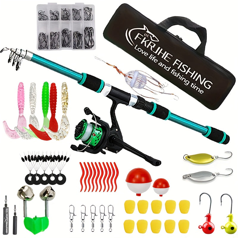 70.87inch Full Fishing Kit with Telescopic Rod, Spinning Reel, Baits, Hooks & Accessories - Red & Black, Medium-Light Power, Ambidextrous, Includes Tackle Box, Line, and Swivels for Freshwater & Saltwater Fishing, Fishing Gea
