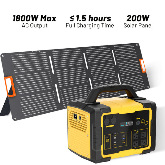 Portable Power Station with 200W Solar Panel, 1024Wh LiFePO4 Battery, 1.2H Fast Charging, UPS Function, 4x1800W AC/100W USB-C Output Use As A Solar Generator for Home Backup Power, Camping & RVs, Emergency Power Source, Rv Po
