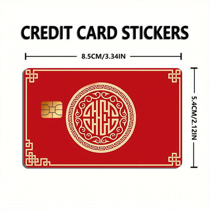 2pcs Large Red China Festival Card Skin - Durable PVC Privacy Protection Sticker, Suitable for Credit Cards, Bank Cards and Transportation Cards, Scratch-Resistant, Fashion Decorative Accessories and Gifts, Removable Self-Adh