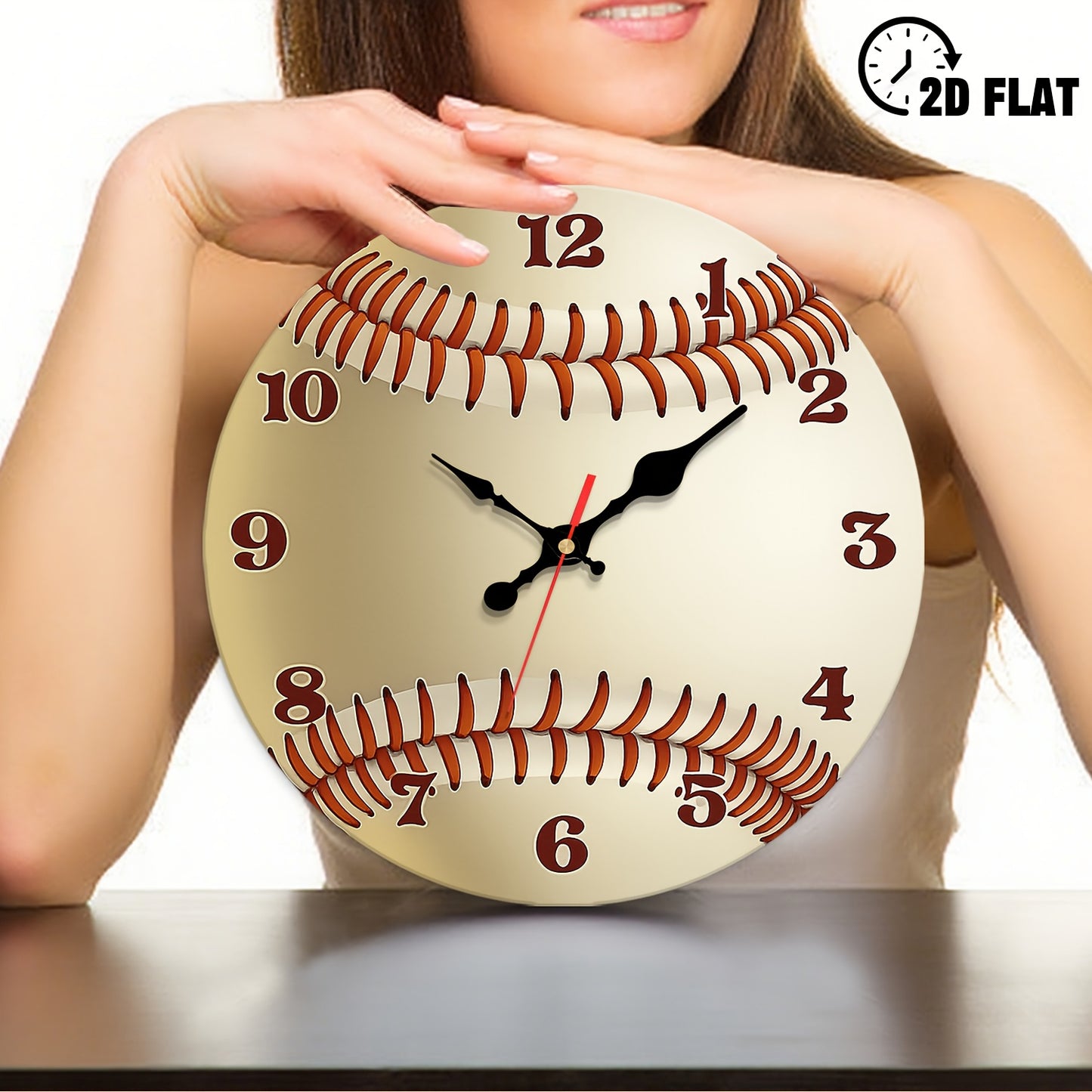 1pc Baseball-Themed Large Wall Clock - 12 Inch Silent Non-Ticking Quartz Movement, Beige & Brown Baseball Stitch Design, Minimalist Modern Decor for Home, Office, Sports Room - Durable Artificial Wood Round Clock with Black H
