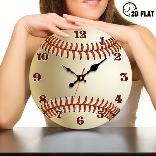 1pc Baseball-Themed Large Wall Clock - 12 Inch Silent Non-Ticking Quartz Movement, Beige & Brown Baseball Stitch Design, Minimalist Modern Decor for Home, Office, Sports Room - Durable Artificial Wood Round Clock with Black H